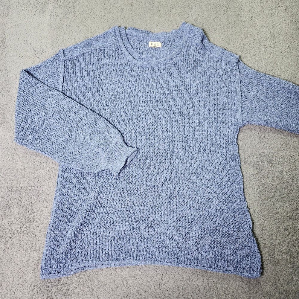 POL Womens Medium Sweater Blue YST14A Crew Neck Exposed Seam Relaxed Knit